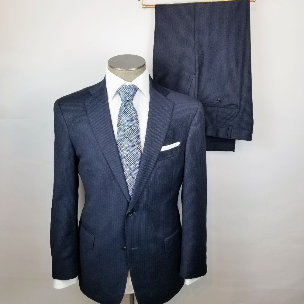 HART SCHAFFNER MARX- 40R 36X29 Mens 2 Piece Suit Dark Navy Blue With Stripes